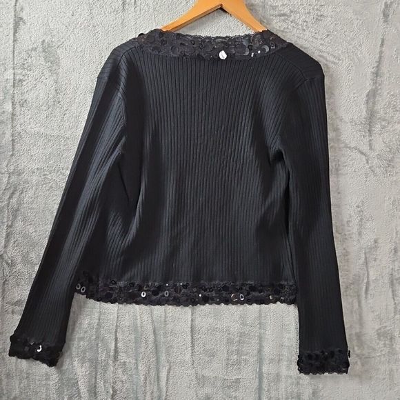 WR Women's Silk Blend Rib Black Cardigan Embellished Sz Lg NWOT - Picture 8 of 11